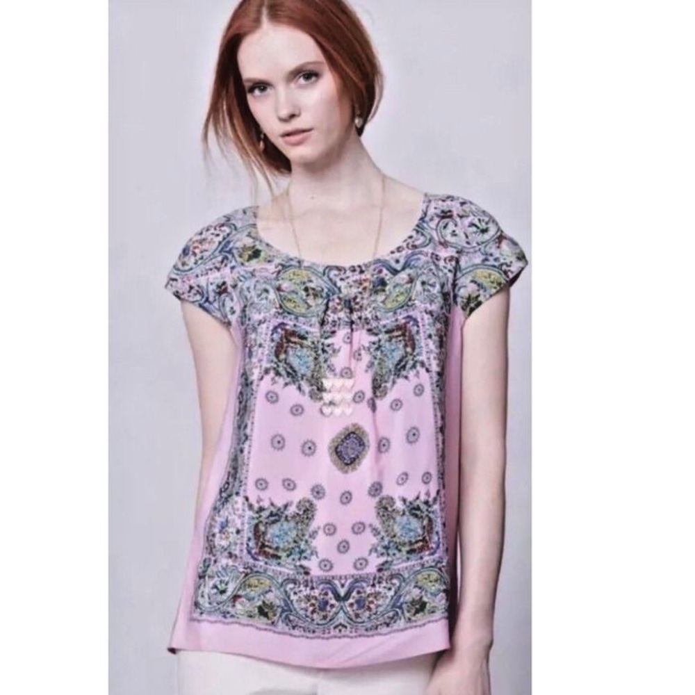 Anthropologie floral print silk blouse